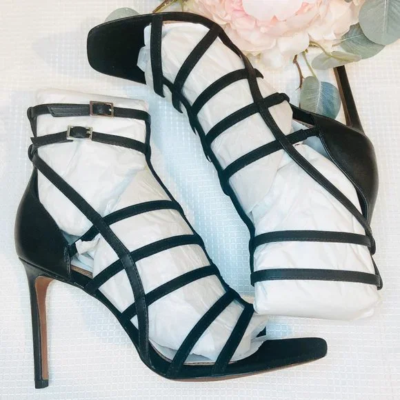 BCBGMaxazria Ilsa Dress Calf Kidsuede Women Black Strap Heels Shoes Size 9 / 39 - Picture 3 of 9